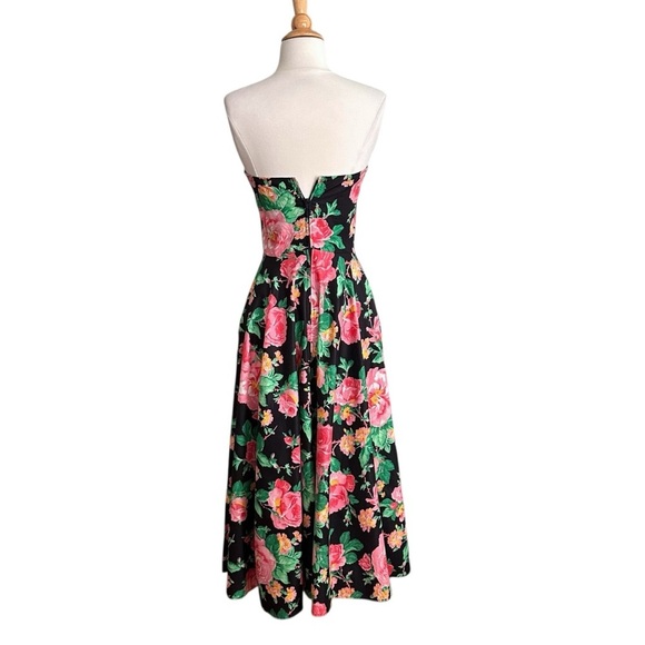 HOLLY SHARP Vintage 80s Floral Strapless MIDI Dress Full Circle Skirt Size Small - Picture 8 of 14